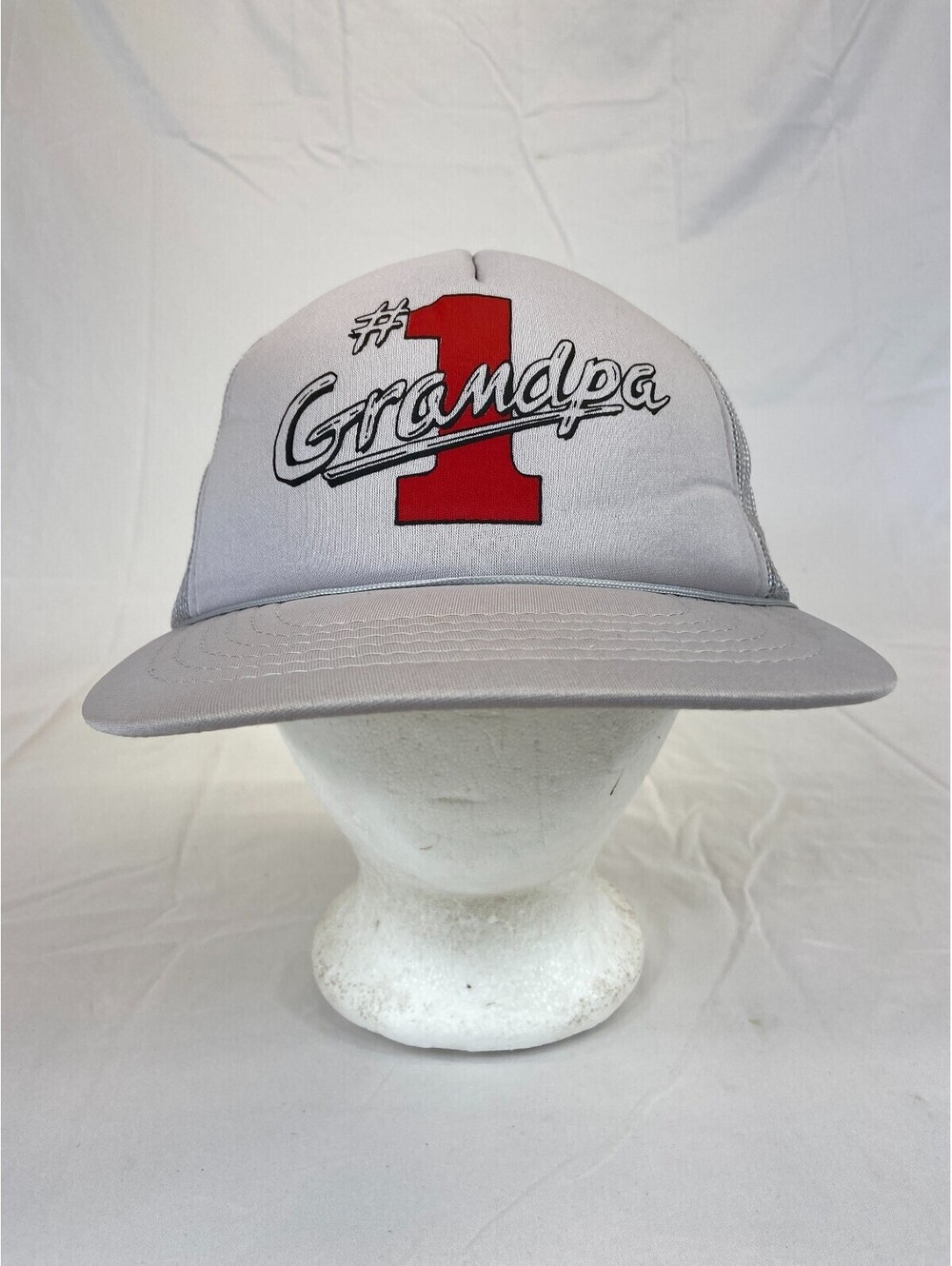 #1 Grandpa Turcker Hat Snapback Mesh Back Gray Family Gift Adjustable Breathable
